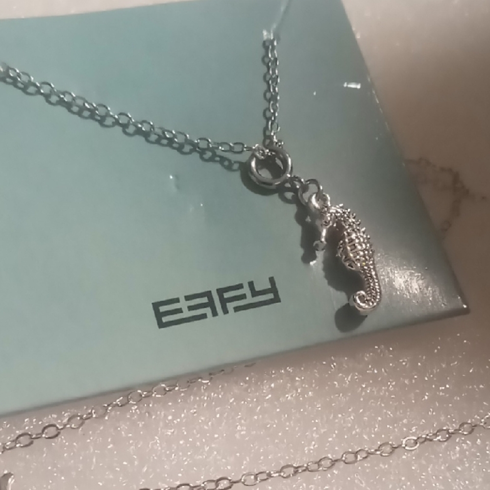 Silver Seahorse Necklace Sea Horse Charm 20 in. Long